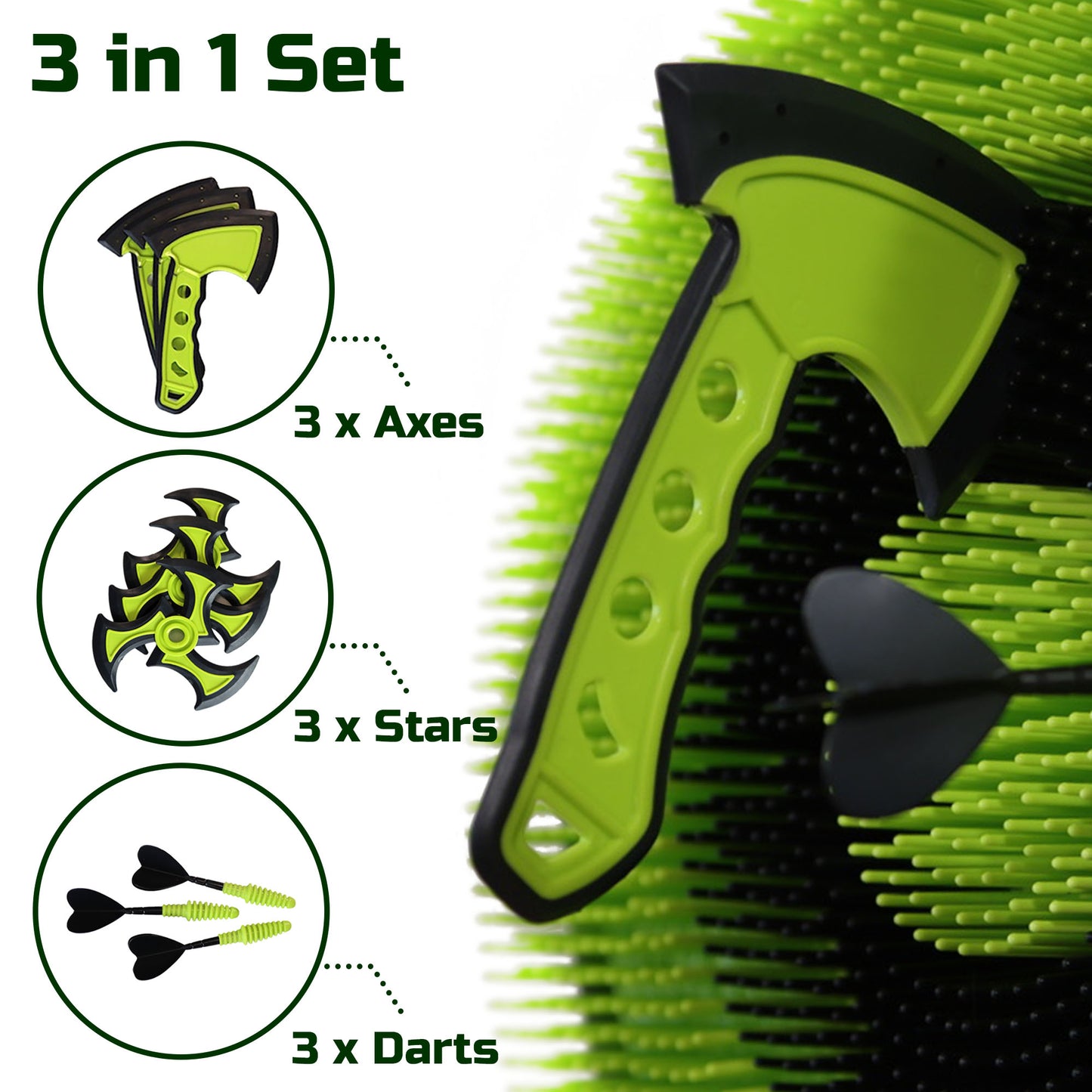 3-in-1 Bristle Axe Target Board Game Set