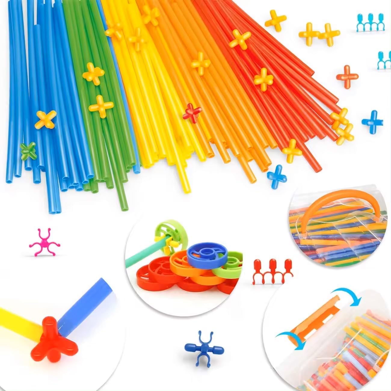 Leeray 1000 Pcs Interlocking Straw Building Toy - Toddler Toys, Kids Toys, Sensory Toys, Construction Toys with Straws and Connectors STEM Building Blocks for Creative Play and Learning Toys