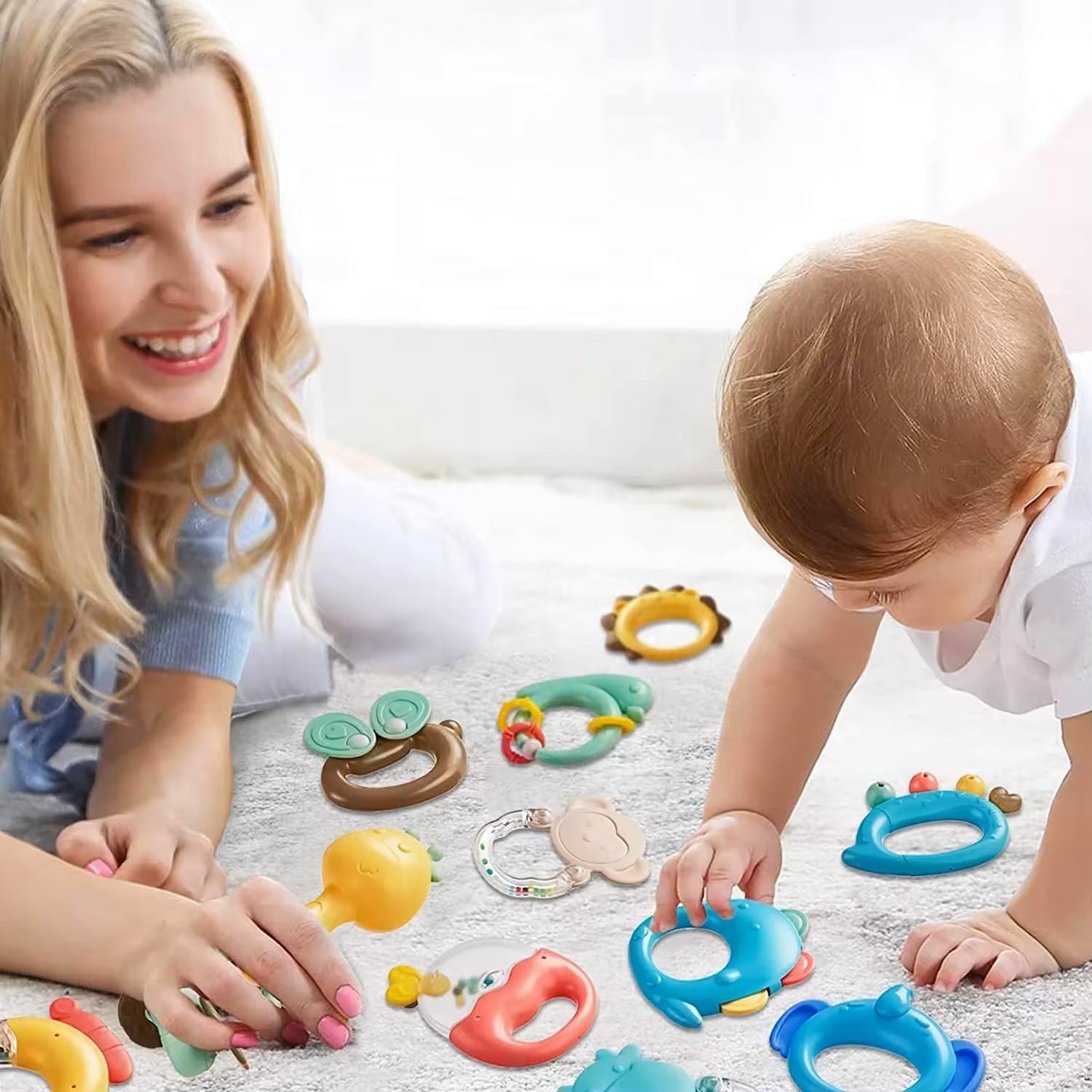 Leeray 13 Pcs Baby Teether Baby Rattle - Baby Essentials Sensory Toy With Storage Box And Dryer, Excellent Baby Toys For Baby Shower Gifts As A Teething Toy For Infant Toys 0-3, 3-6, And 6-12 Months