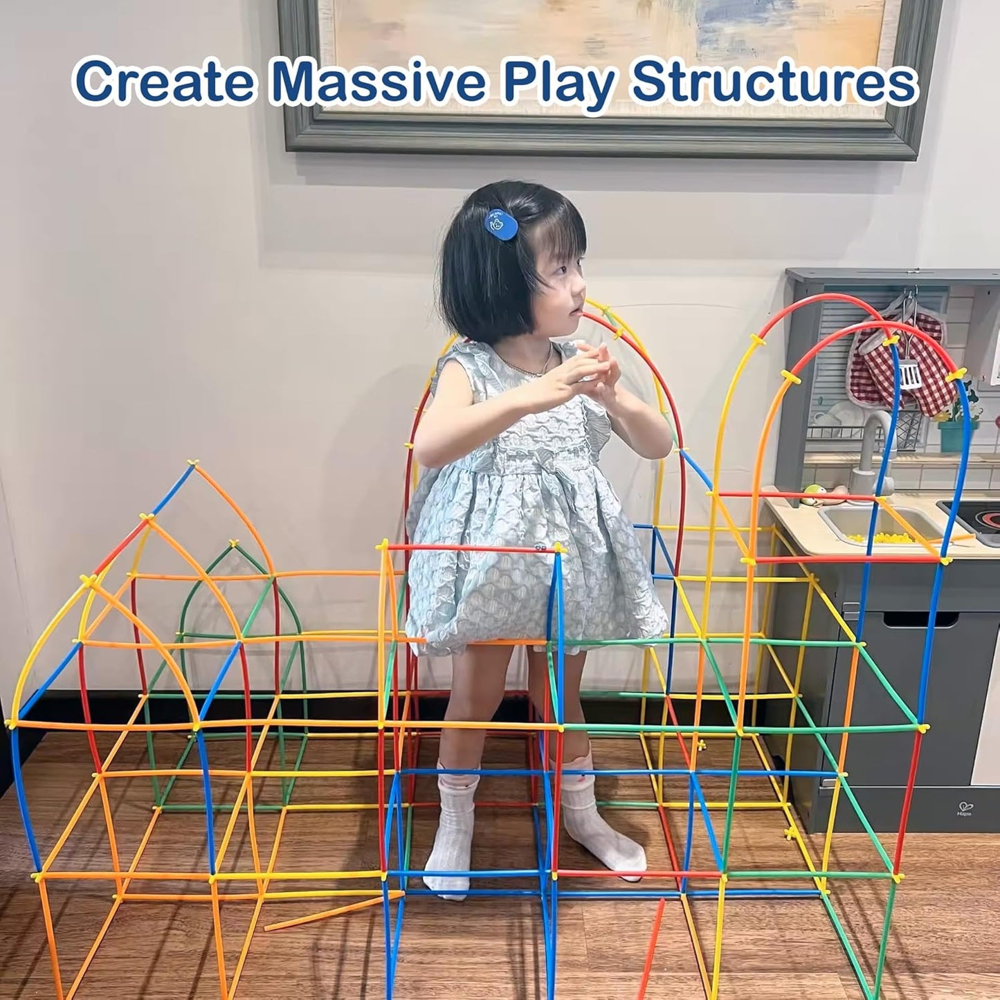 Leeray 1000 Pcs Interlocking Straw Building Toy - Toddler Toys, Kids Toys, Sensory Toys, Construction Toys with Straws and Connectors STEM Building Blocks for Creative Play and Learning Toys