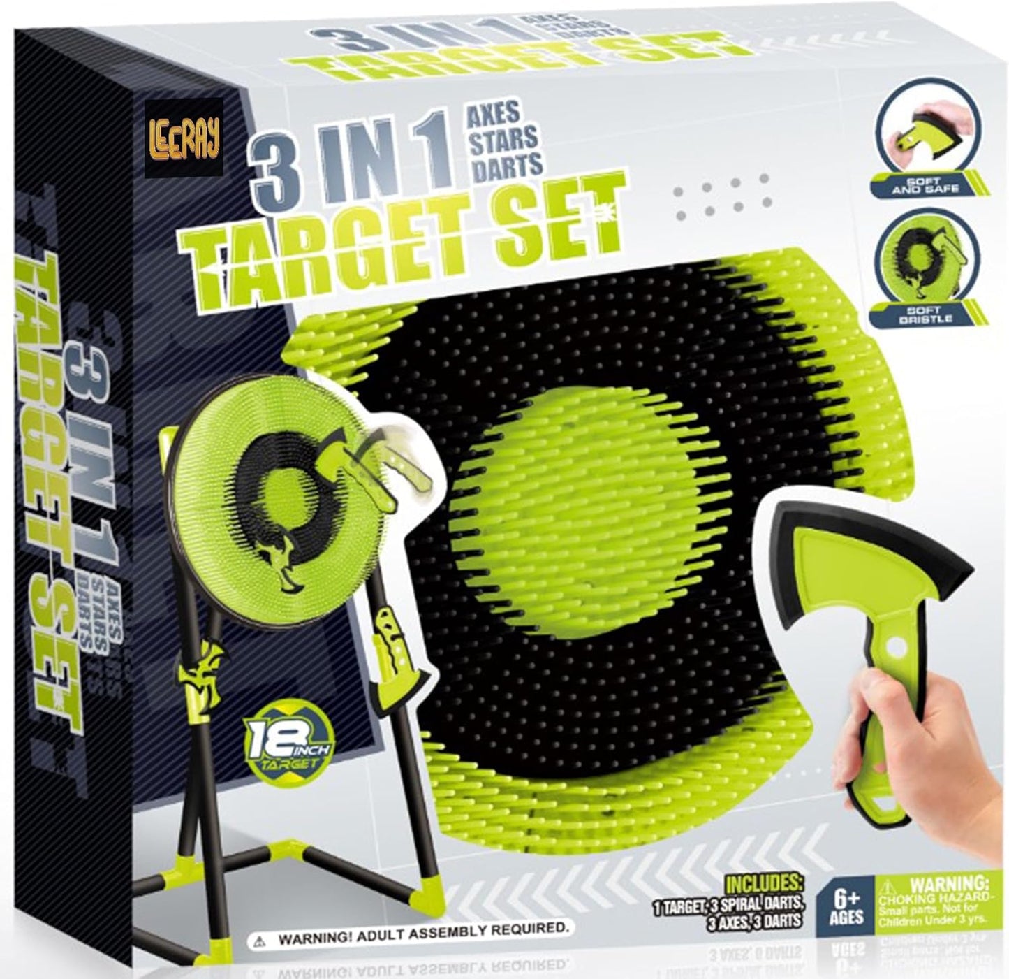 Leeray 3-in-1 Bristle Target Board Game - Axe Throwing Target Set with Throwing Axes, Lawn Darts, and Shooting Ninja Stars - 3 Safe Axe Throwing Game Outdoor and Indoor Games for Adults & Kids +6