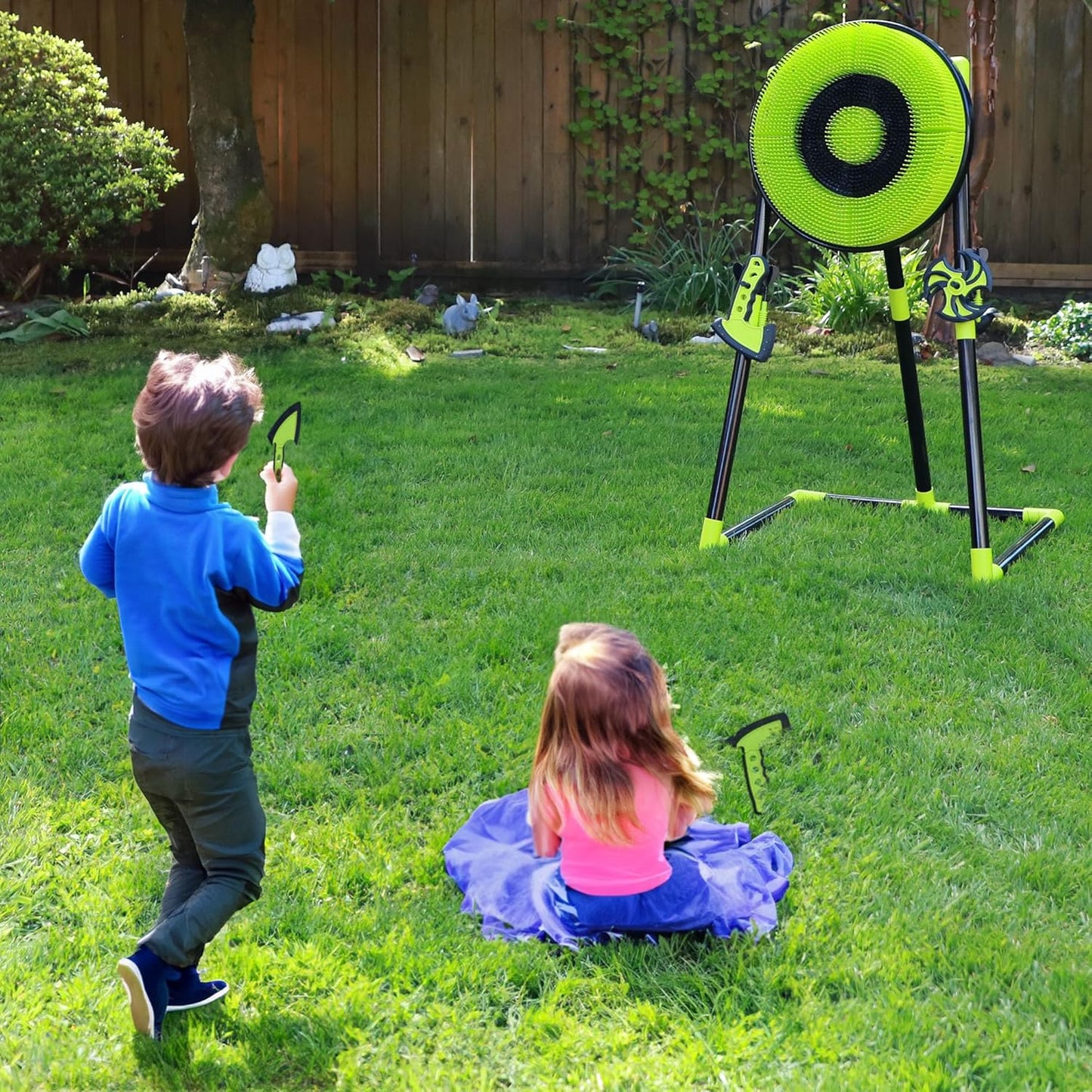 Leeray 3-in-1 Bristle Target Board Game - Axe Throwing Target Set with Throwing Axes, Lawn Darts, and Shooting Ninja Stars - 3 Safe Axe Throwing Game Outdoor and Indoor Games for Adults & Kids +6