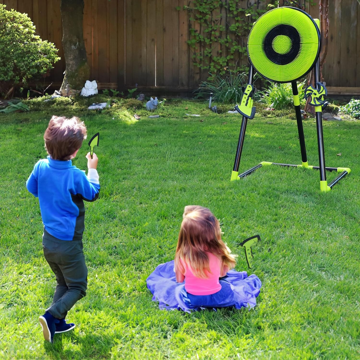 Leeray 3-in-1 Bristle Target Board Game - Axe Throwing Target Set with Throwing Axes, Lawn Darts, and Shooting Ninja Stars - 3 Safe Axe Throwing Game Outdoor and Indoor Games for Adults & Kids +6