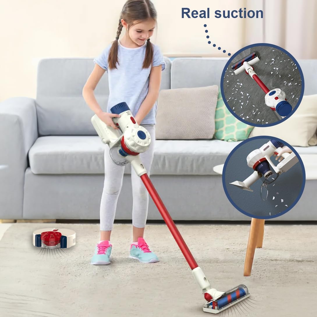 Leeray Kids Cleaning Set for Toddlers, 12 Pcs House Keeping Toddler Toys with Real Vacuum Cleaner, Broom, Dustpan, Brush Bucket Mop, Educational Montessori Pretend Playset for Boys, Girls Ages 3+